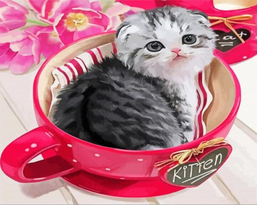 Cute Cat In Cup Paint By Numbers