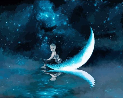 Fantasy Boy Sitting On Moon Paint By Numbers