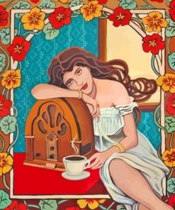 Lady And Retro Radio Paint By Numbers