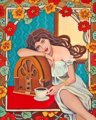 Lady And Retro Radio Paint By Numbers