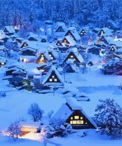 Night Snow In Japan Shirakawa Village Paint By Numbers