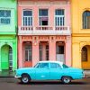 Old Pastel Blue Car With Colorful Building Paint By Numbers