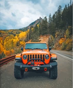 Orange Jeep On Road Paint By Numbers