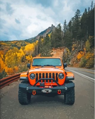 Orange Jeep On Road Paint By Numbers