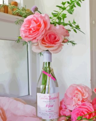 Pink Roses In The Bottle Paint By Numbers