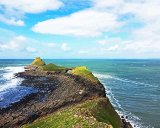 Rhossili Bay Worms Head Paint By Numbers