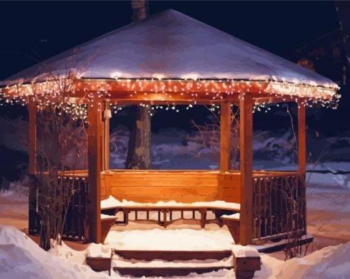 Romantic Gazebo In Snow Paint By Numbers