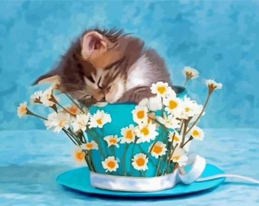 Sleepy Cat In Cup Paint By Numbers