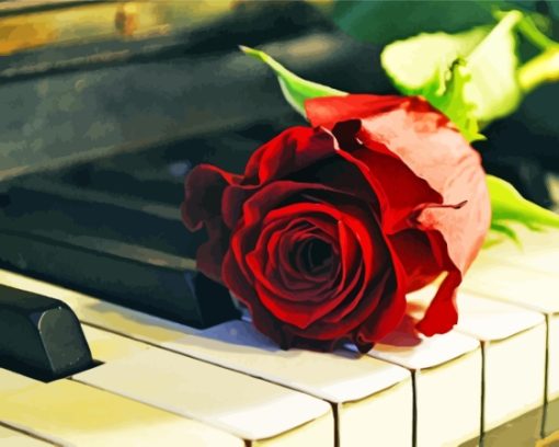 Vintage Red Rose With Piano Keys Paint By Numbers