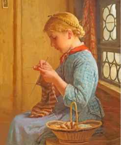 Young Girl Knitting Paint By Numbers