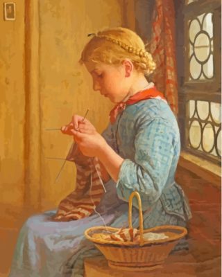 Young Girl Knitting Paint By Numbers