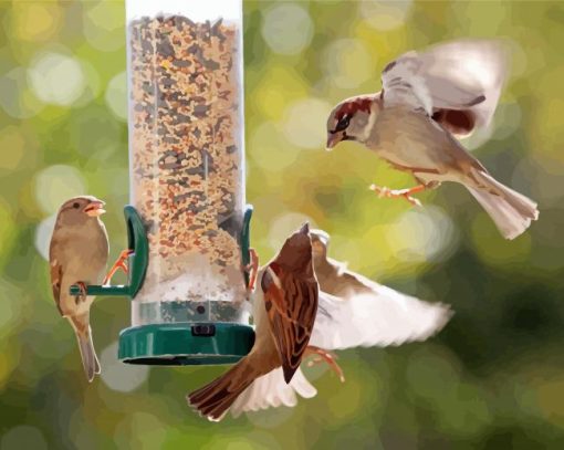 Birds At Bird Feeder Paint By Numbers