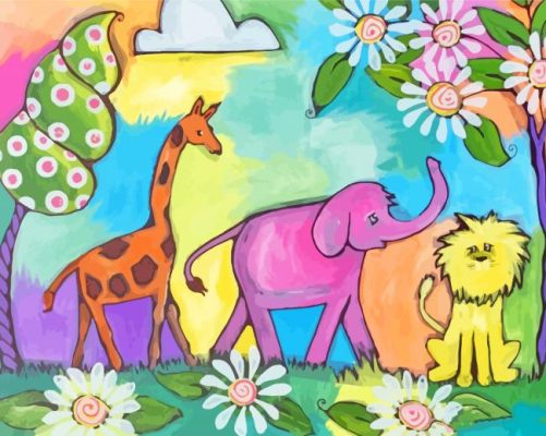 Elephant And Giraffe And Lion Paint By Numbers