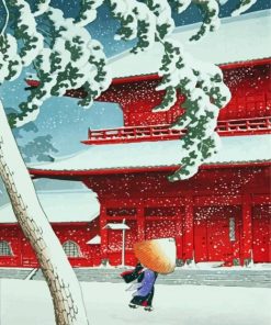 Hasui Kawase Red Building Paint By Numbers