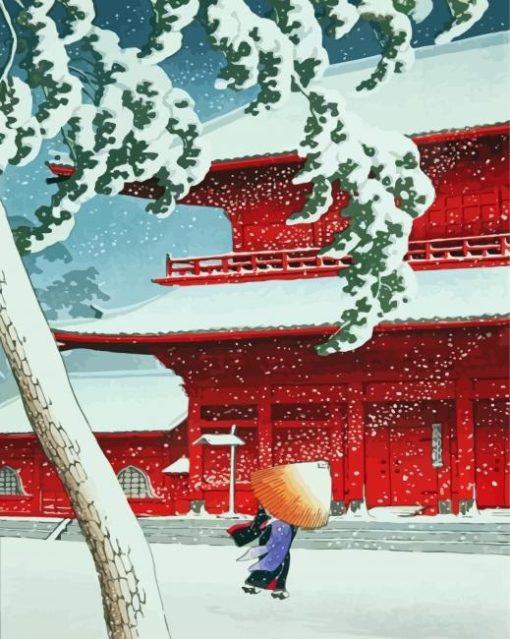 Hasui Kawase Red Building Paint By Numbers