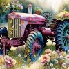 Old Pink Tractor And Flowers Paint By Numbers