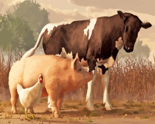 Pig And Cow With Chicken Paint By Numbers