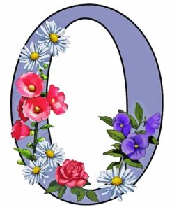 Purple Letter O With Flowers Paint By Numbers