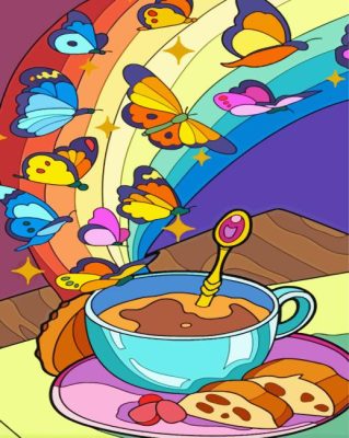 Rainbow Butterflies Coffee Paint By Numbers