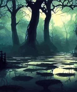 Spooky Swamp In Moonlight Paint By Numbers