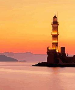 Sunset At Chania Lighthouse Paint By Numbers