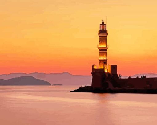 Sunset At Chania Lighthouse Paint By Numbers