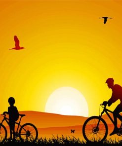 Sunset Bicycle Tour Silhouette Paint By Numbers