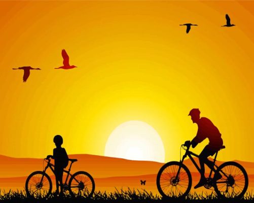 Sunset Bicycle Tour Silhouette Paint By Numbers