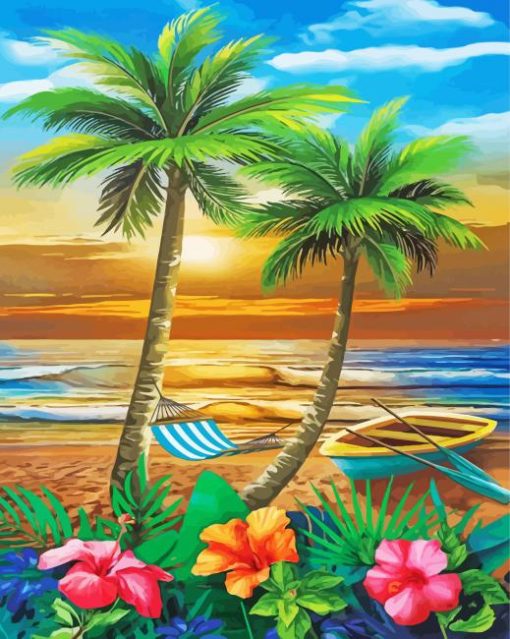 Tropical Palms And Flowers Paint By Numbers