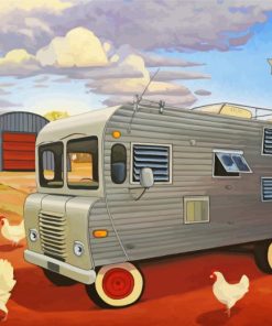 Vintage Trailer And Chickens Paint By Numbers