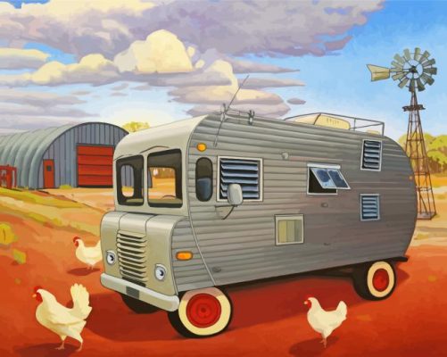 Vintage Trailer And Chickens Paint By Numbers