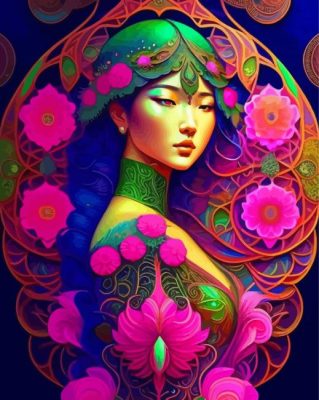 Aesthetic Asian Floral Lady Paint By Numbers