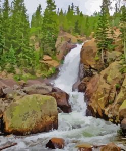 Alberta Rocky Mountains Waterfall Paint By Numbers