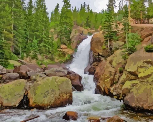 Alberta Rocky Mountains Waterfall Paint By Numbers