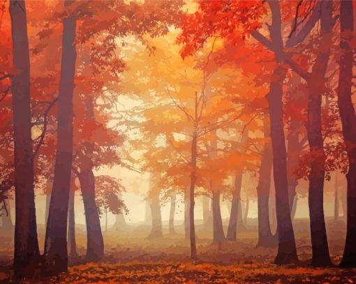 Autumn Forest Trees In Fog Paint By Numbers