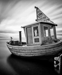 Black And White Abandoned Fishing Boat Paint By Numbers