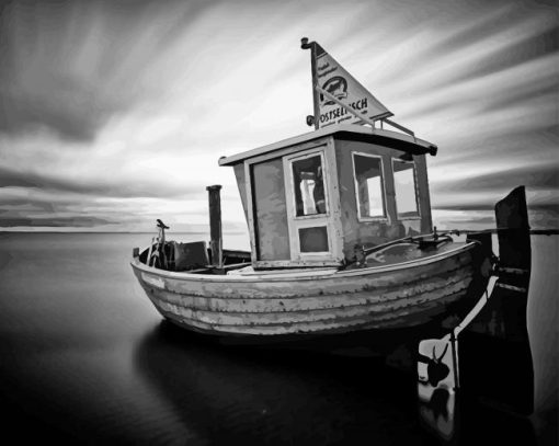 Black And White Abandoned Fishing Boat Paint By Numbers