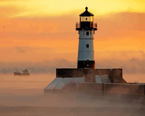 Canal Park Lighthouse At Sunset Paint By Numbers