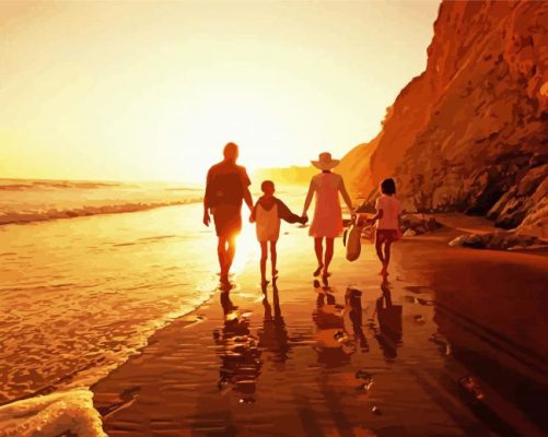 Family Walking On Beach Paint By Numbers