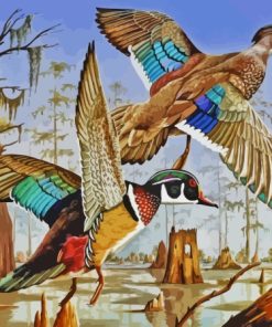 Flying Wood Ducks Paint By Numbers