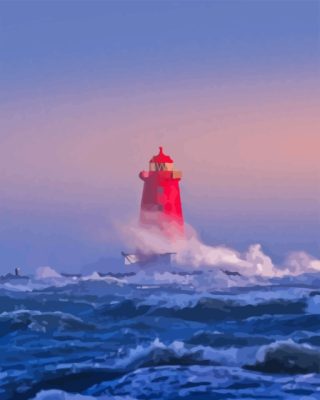 Red Lighthouse In Storm Paint By Numbers