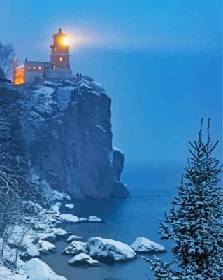 Split Rock Lighthouse In Winter Paint By Numbers