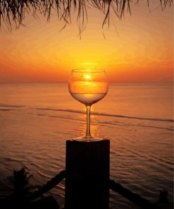 Sunset Wine Glass With Seascape Paint By Numbers