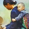 Vintage Asian Mother And Child Paint By Numbers