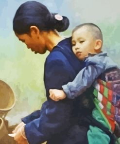 Vintage Asian Mother And Child Paint By Numbers