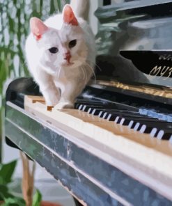 White Cat On Piano Paint By Numbers