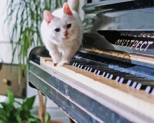 White Cat On Piano Paint By Numbers