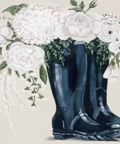 Rain Boots And White Peonies Paint By Numbers