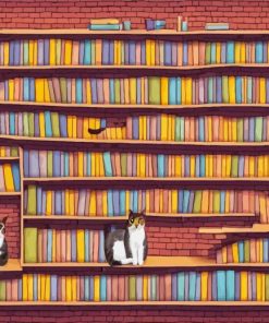 Cats On Bookshelf Paint By Numbers