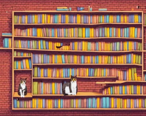 Cats On Bookshelf Paint By Numbers